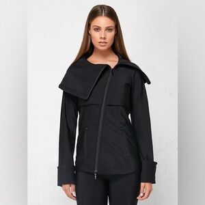 Anatomie Black Zip Front Jacket Large Oversized Collar Travel Jacket